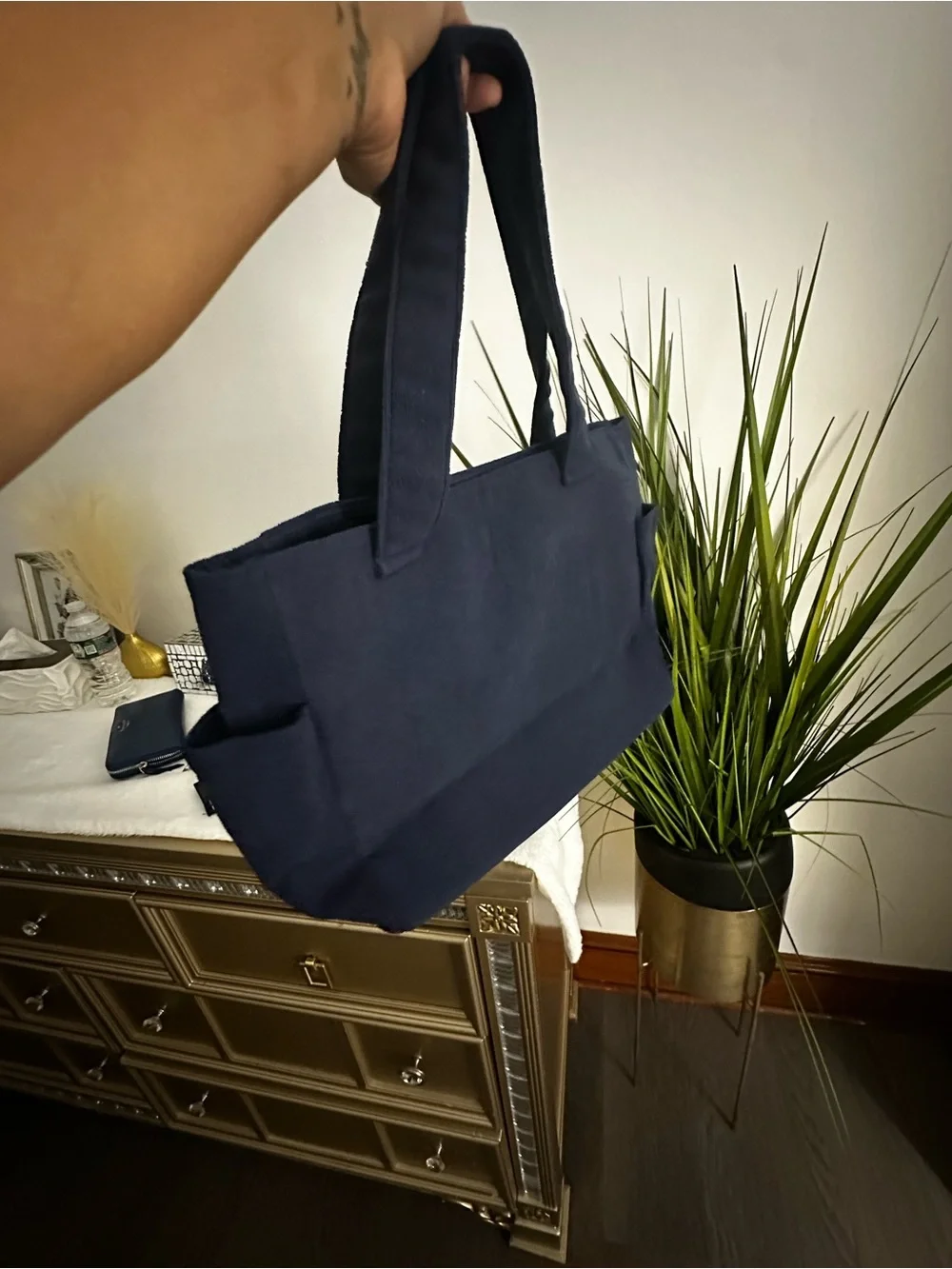 MaxMara Navy Canvas Messenger Tote